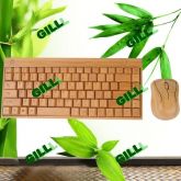 Teclado de bambu natural sem fio 88 teclas USB Combo Mouse